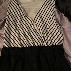 Black white stripe one piece jumpsuit